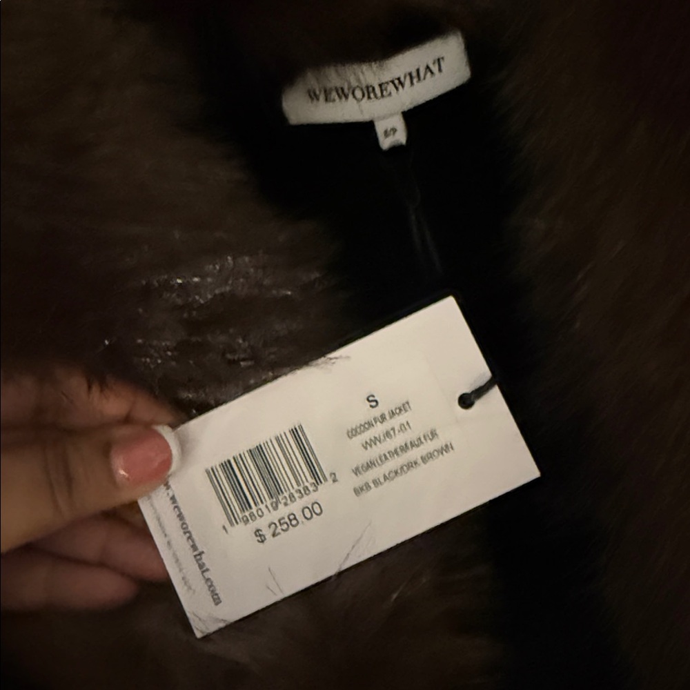 Cocoon Faux Fur Jacket in Black & Dark Brown - Picture 7 of 8